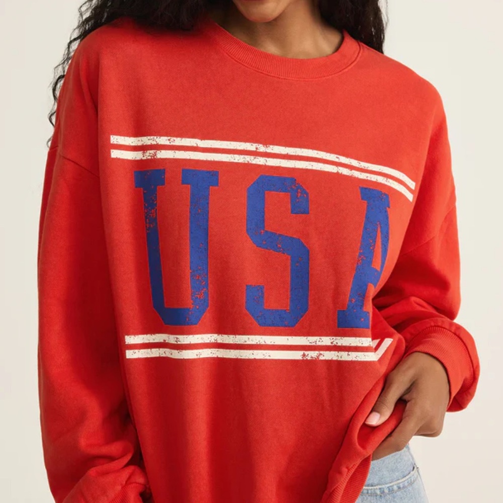Z Supply USA Sunday Sweatshirt - Cabana Red - Picture 2 of 6